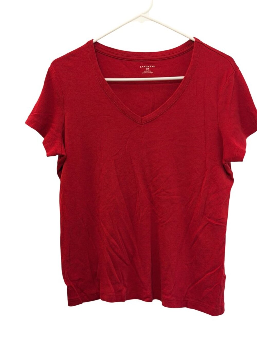 Lands' End Red V-Neck Cotton T-Shirt